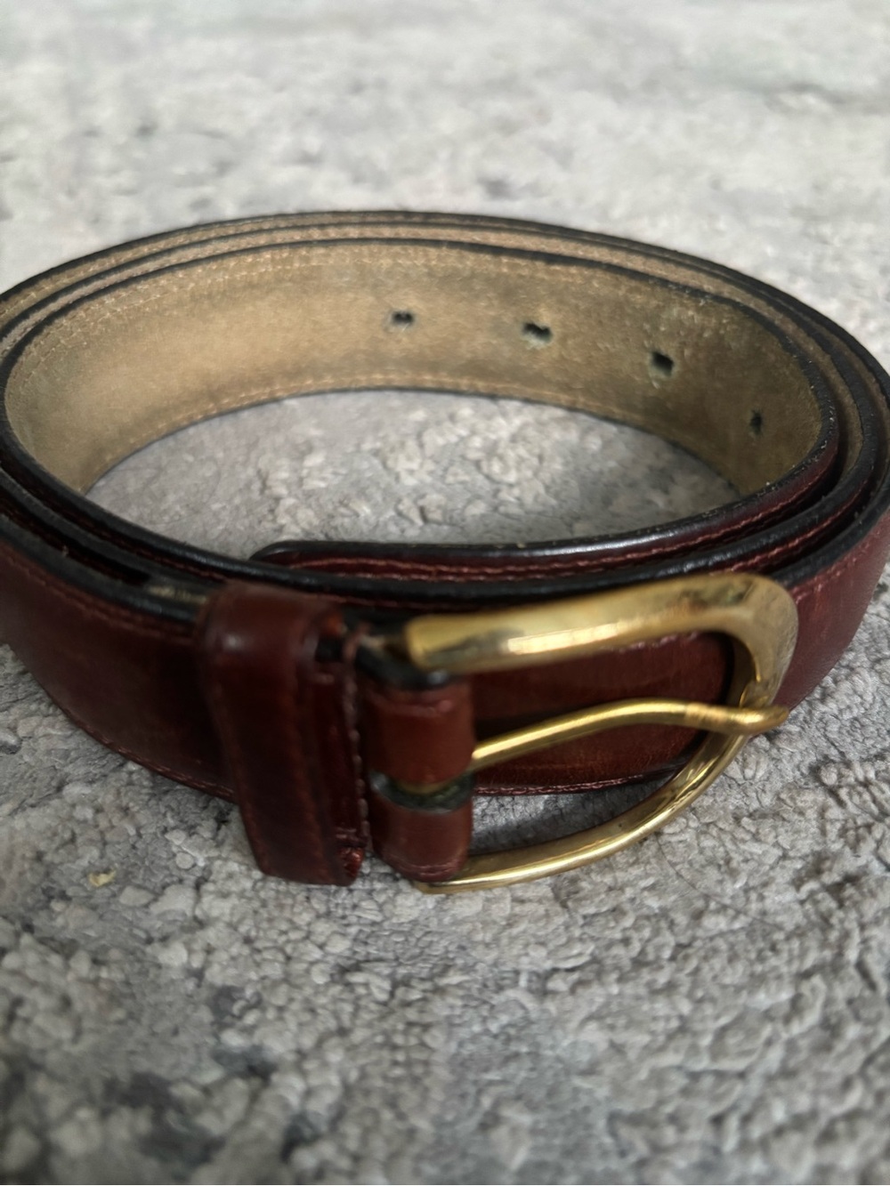 Men's Brown Leather Belt with Gold-Tone Buckle